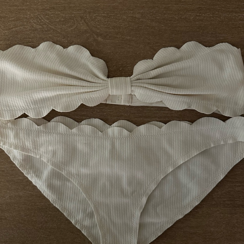 Marysia Swim White Textured Bikini with Bow Detail